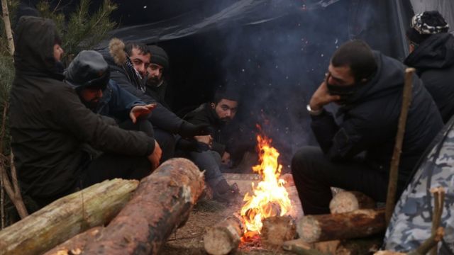 Migrants in Belarus on the border with Poland