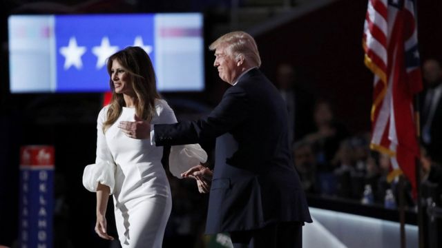 Melania e Trump na convenção republicana de 2016