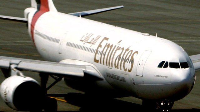 Emirates passenger jet on runway