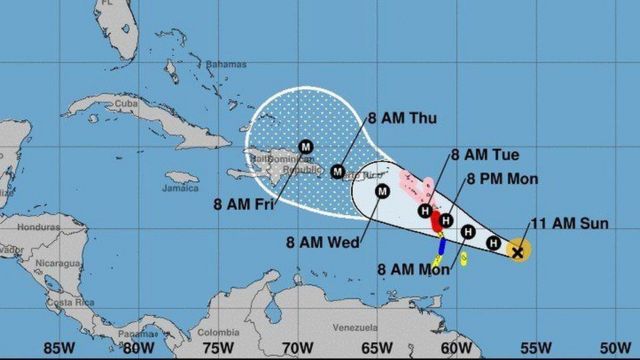 Map wey show how Hurricane Maria fit waka