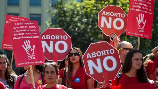Manifestantes en Chile en contra del aborto.
