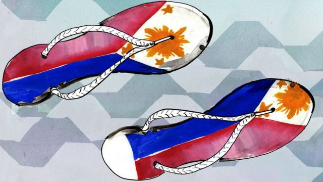 Ilustración de ojotas con el dibujo de la bandera de Filipinas