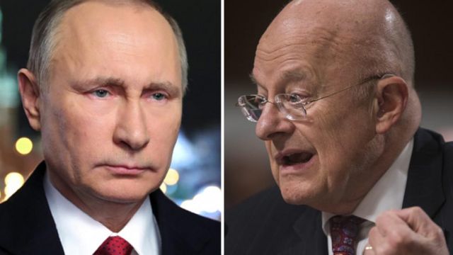 クラッパー長官(写真右)はプーチン大統領の「動機」を報告書で明らかにすると述べた