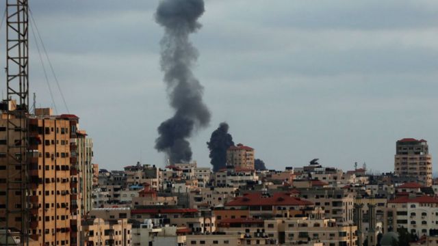 Smoke rises after Israeli army carried out airstrikes over Gaza City, Gaza
