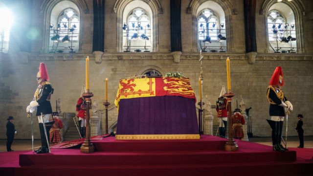 Coffin of Queen Elizabeth II at Westminster