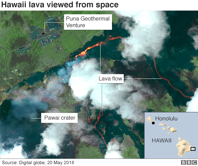 Satellite imagery of the Hawaii lava viewed from space
