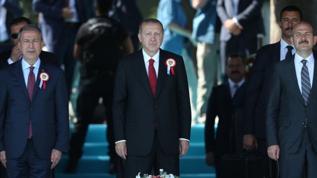 Arşiv fotoğrafı: Hulusi Akar, Cumhurbaşkanı Erdoğan ve Süleyman Soylu
