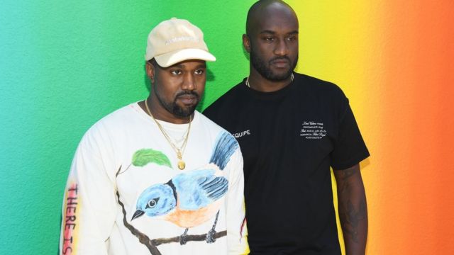 Kanye West et Virgil Abloh après le défilé Louis Vuitton Menswear printemps/été 2019 dans le cadre de la Fashion Week de Paris, le 21 juin 2018