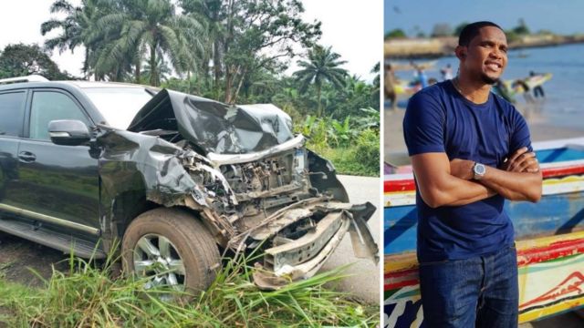 Car wey don crash wit Samuel Eto'o Car wey don crash wit Samuel Eto'o