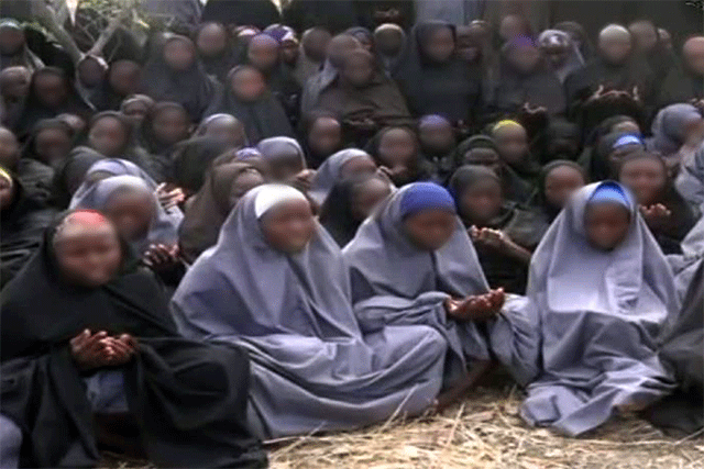 A still from a 2014 Boko Haram video of the Chibok girls