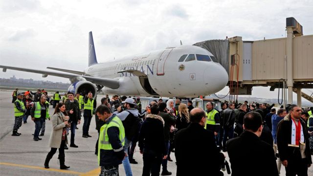 Syrian Air flight arrives in Aleppo on 19 February 2020