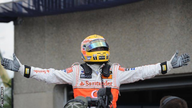 Lewis Hamilton celebrates pole in Canada 2008