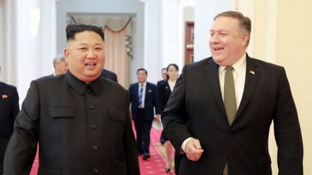 Kim Jong-un y Mike Pompeo