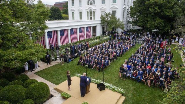 Acto de nominación de la jueza Amy Coney Barrett para la Corte Suprema el 26 de septiembre de 2020