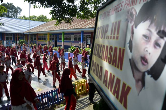 Stop, kekerasan pada anak di program Sekolah Ramah Anak di Kabupaten Maros, Sulawesi Selatan, Rabu (05/02).