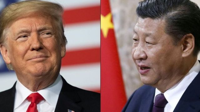 This combination of pictures created on May 14, 2020 shows recent portraits of China's President Xi Jinping (R) and US President Donald Trump.