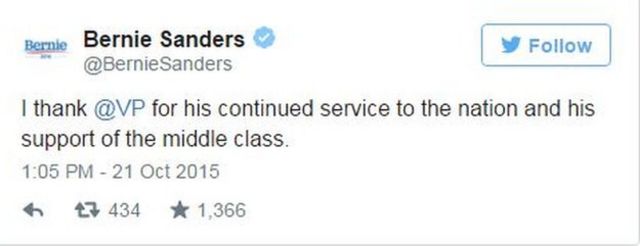 Tweet by Bernie Sanders