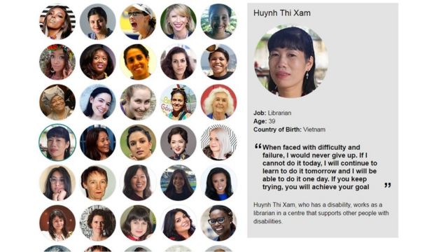 Chân dung chị Huỳnh Thị Xậm trên trang 100 Phụ nữ của BBC.