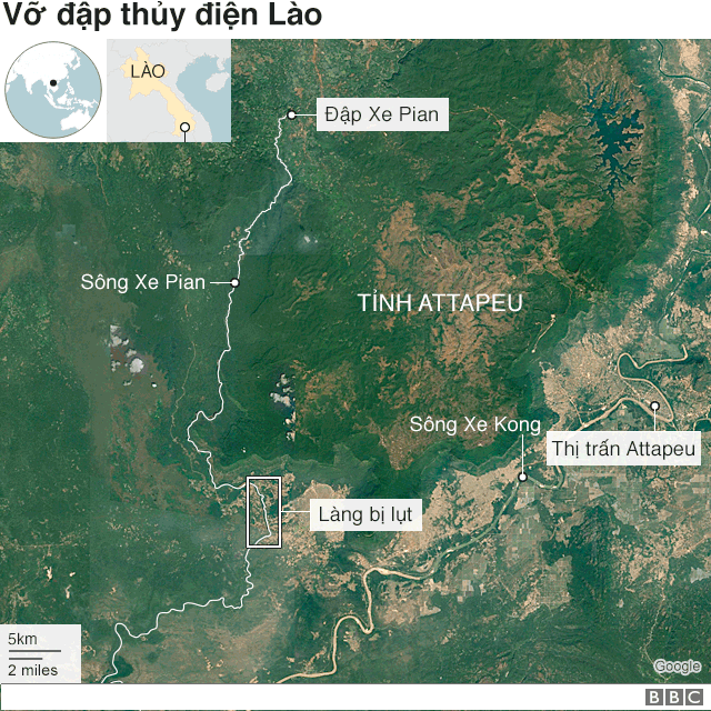 Bản đồ vỡ đập ở Lào