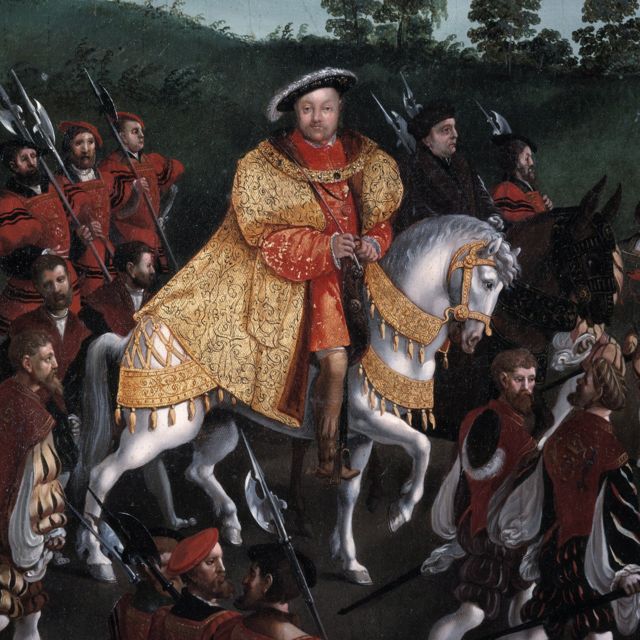 El rey Enrique a caballo, una de las tres veces que aparece el rey inglés aparece en la pintura.