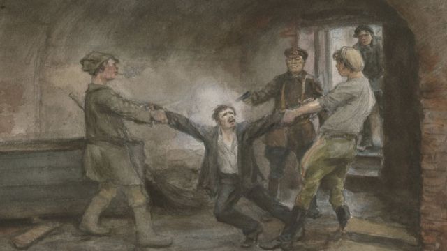 Un hombre es ejecutado en Rusia por la policía bolchevique.