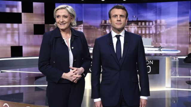 Marine Le Pen with Emmanuel Macron