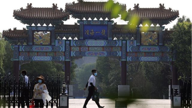 Security personnel are seen at an entrance to a hotel where U.S. Deputy Secretary of State Wendy Sherman is expected to meet Chinese officials, in Tianjin, China July 25, 2021.