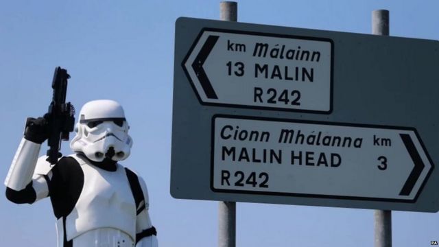 Storm trooper by Irish road sign