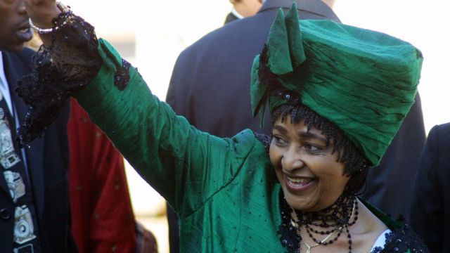 Winnie Madikizela-Mandela, ex-wife of former South African President Nelson Mandela, arrives at the Union Buildings in Pretoria 27 April 2004 for the inauguration of President Tahbo Mbeki second and final term as the country celebrated the 10th anniversary of the end of apartheid.