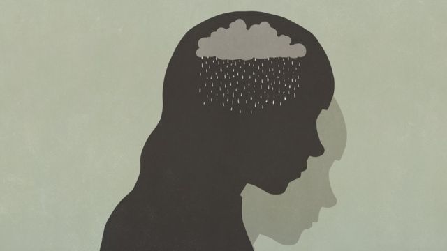 Ilustração de cabeça com nuvem de chuva