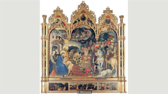 15世纪意大利艺术家法布里亚诺的一幅蛋彩画可能是勃鲁盖尔《两只猴子》的灵感来源。