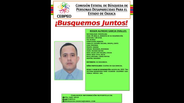 Boletín de búsqueda de Roger García Ovalles