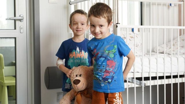Nazar and Timur are pictured at the Medical University of Lublin, where they underwent their surgeries