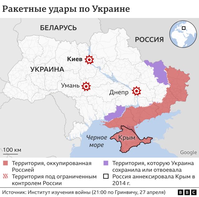 Карта ракетных ударов по украине