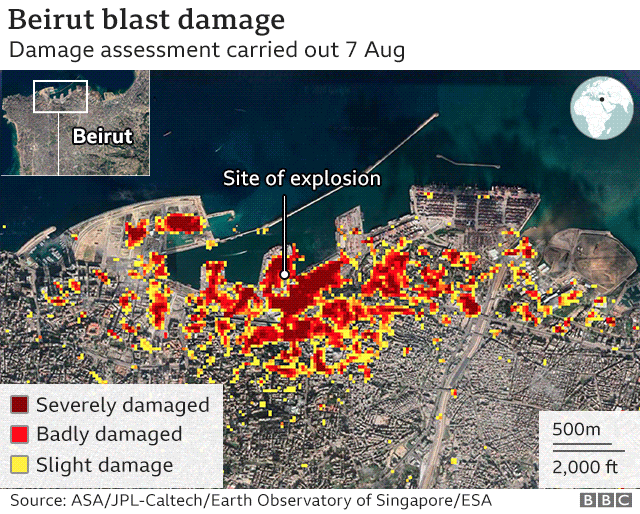 Nasa damage assessment following 4 August 2020 explosion in Beirut