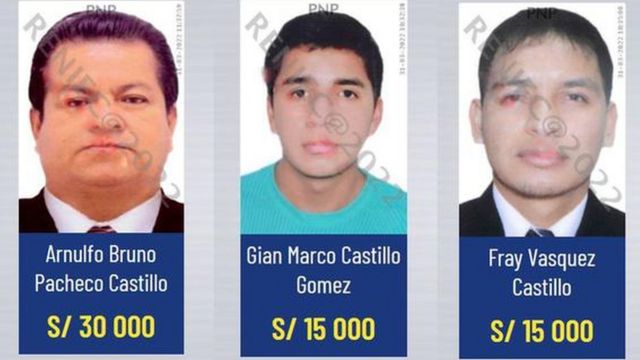 El exsecretario y los sobrinos de Castillo, en la imgen oficial donde se ofrece una recompensa por ellos.