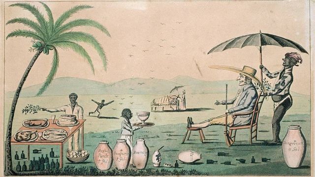 Caricatura del siglo XIX satirizando el gobierno colonial en Jamaica