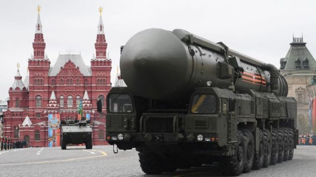 Russian Yars RS-24 intercontinental ballistic missiles equipped with MIRV thermonuclear warheads.