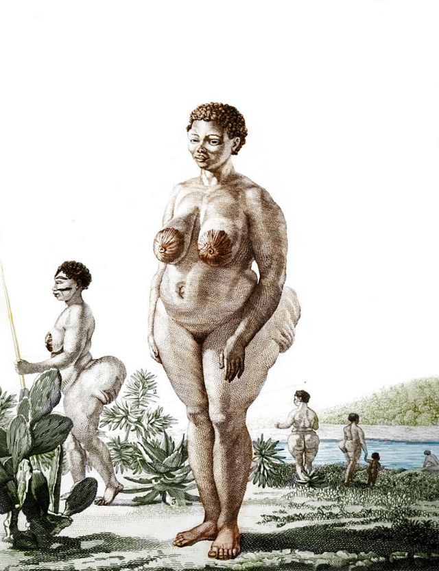 An illustration of the "Hottentot Venus" from 1815