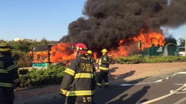 Photographs showed two buses on fire at the scene in Jerusalem