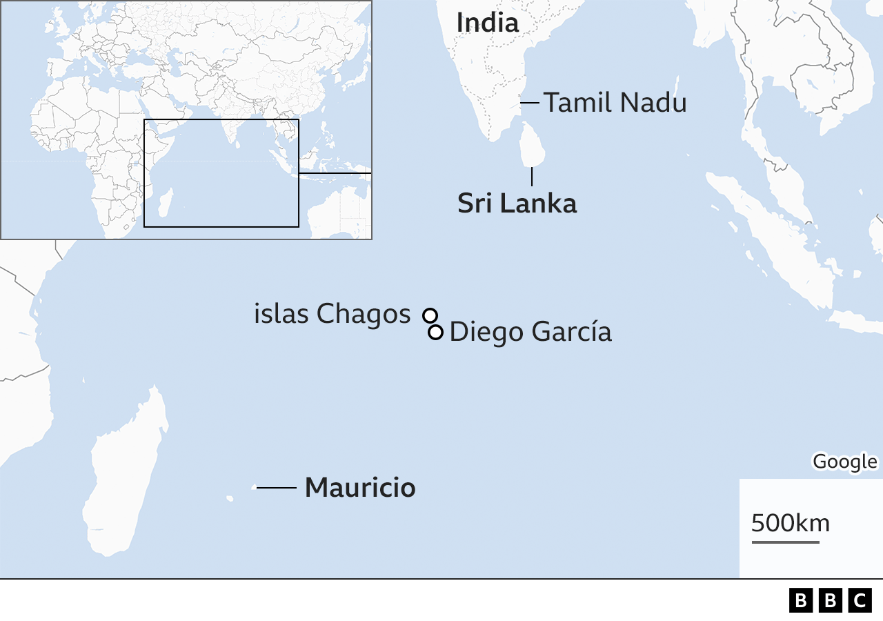 Mapa que muestra islas Chagos y Diego Garcia