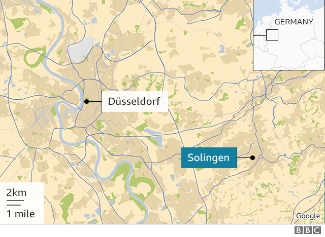 Map showing the city of Solingen in western Germany