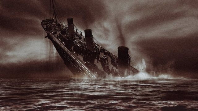 An illustration of the sinking of the Titanic