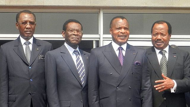 (De G à Dr) Les présidents Déby, Obiang Nguema Mbasogo, Sassou N'guesso et Biy