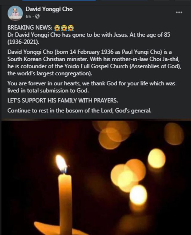 Pastor Dr. David Yonggi Cho death: Pastor E A Adeboye, Joshua Iginla mourn Yoido Full Gospel Church leader wey die