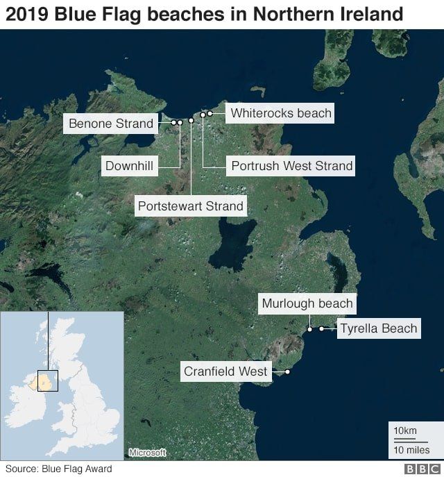 map of blue flag beach locations in Northern Ireland