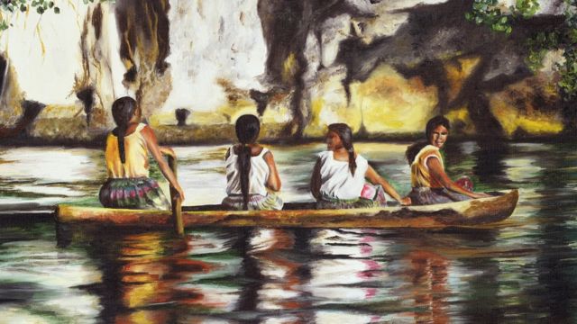 cuatro mujeres en el río Amazonas