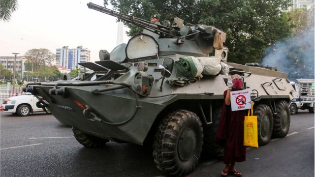 Tanks on the streets on Yangon, 14 Februrary