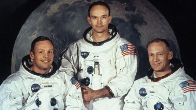 Neil Armstrong, Edwin "Buzz" Aldrin y Michael Collins del Apolo 11.