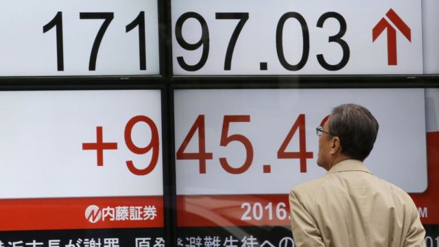 日経平均株価を示すボード
